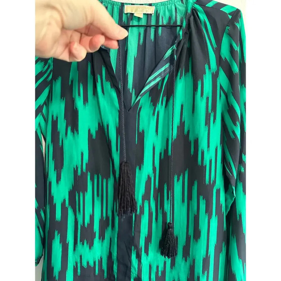 MICHAEL Michael Kors Top Womens Blouse M Green Blue Long Sleeves Tunic - Picture 5 of 13